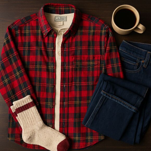 L.L. Bean Men’s Flannel Shirt Red Tartan Plaid Long Sleeve 100% Cotton Size L-T - Picture 1 of 10